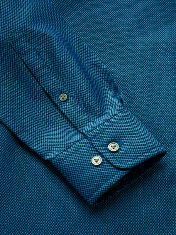 Bruciato Turquoise Solid Full Sleeve Single Cuff Tailored Fit Semi Formal Dark Two Ply Mercerized Cotton Shirt