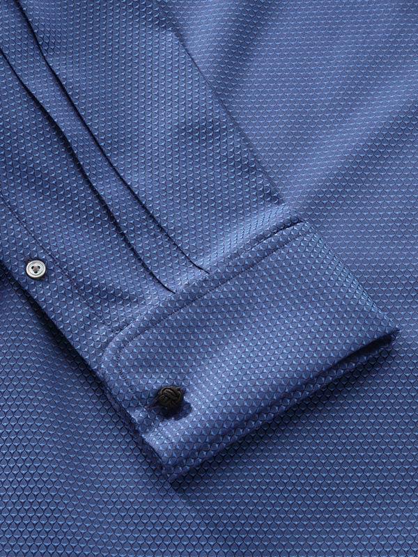 Bruciato Navy Solid Full Sleeve Double Cuff Classic Fit Semi Formal Dark Two Ply Mercerized Cotton Shirt