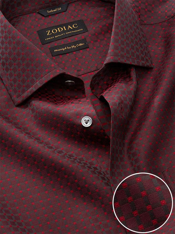 Bruciato Maroon Check Full Sleeve Single Cuff Tailored Fit Semi Formal Dark Two Ply Mercerized Cotton Shirt