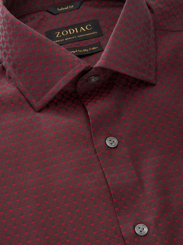 Bruciato Maroon Check Full Sleeve Single Cuff Tailored Fit Semi Formal Dark Two Ply Mercerized Cotton Shirt