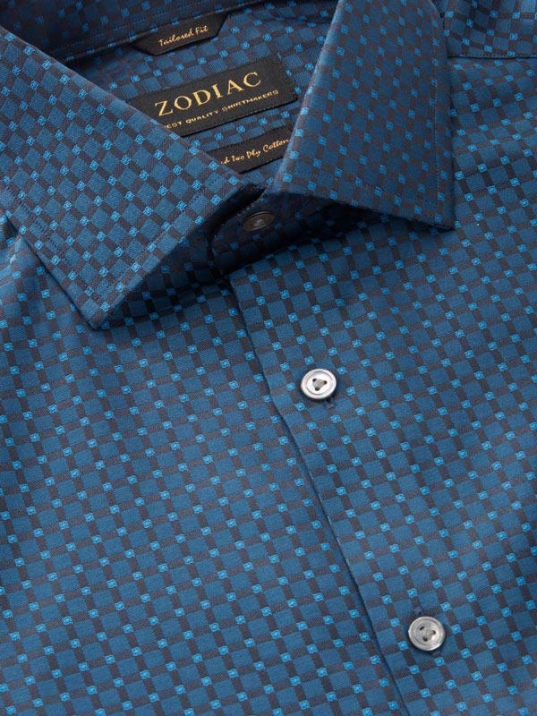 Bruciato Navy Check Full Sleeve Single Cuff Tailored Fit Semi Formal Dark Two Ply Mercerized Cotton Shirt