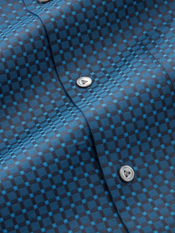 Bruciato Navy Check Full Sleeve Single Cuff Tailored Fit Semi Formal Dark Two Ply Mercerized Cotton Shirt