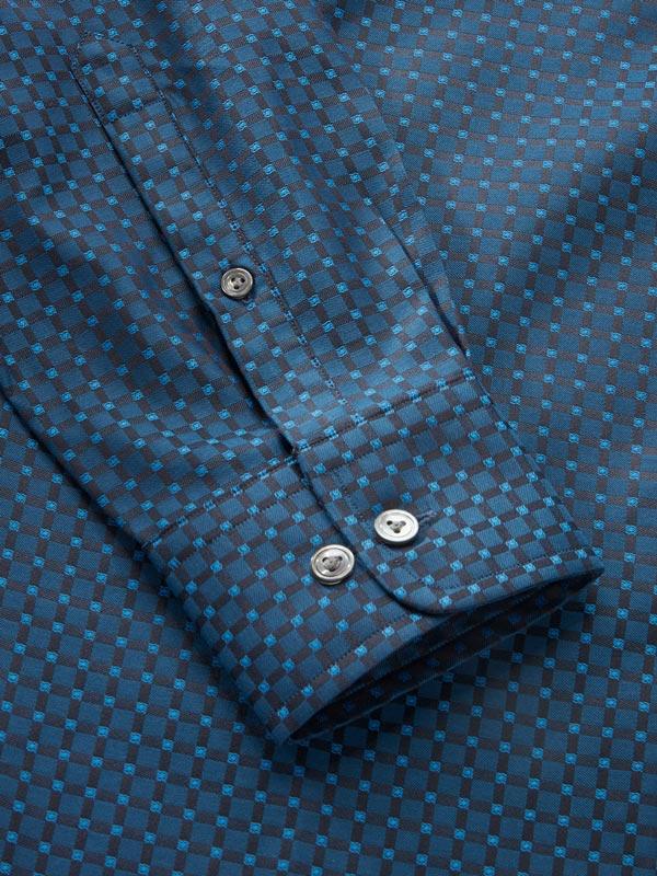 Bruciato Navy Check Full Sleeve Single Cuff Tailored Fit Semi Formal Dark Two Ply Mercerized Cotton Shirt