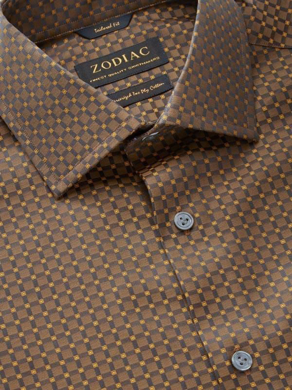 Bruciato Ochre Check Full Sleeve Single Cuff Tailored Fit Semi Formal Dark Two Ply Mercerized Cotton Shirt