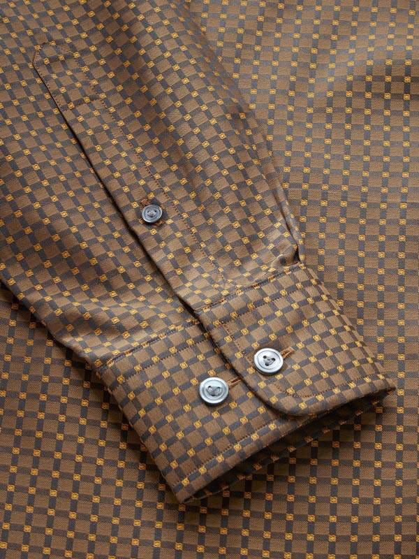 Bruciato Ochre Check Full Sleeve Single Cuff Tailored Fit Semi Formal Dark Two Ply Mercerized Cotton Shirt