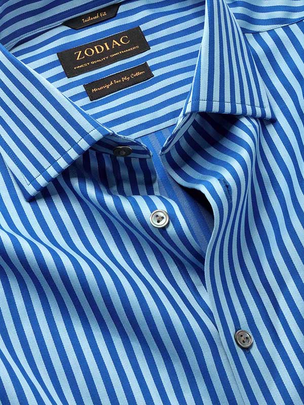 Bruciato Blue Solid Full Sleeve Single Cuff Tailored Fit Semi Formal Dark Two Ply Mercerized Cotton Shirt