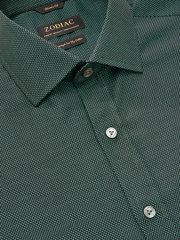 Bruciato Green Solid Full Sleeve Single Cuff Classic Fit Semi Formal Dark Two Ply Mercerized Cotton Shirt