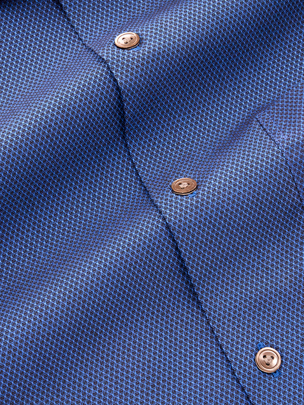 Bruciato Navy Solid Full Sleeve Single Cuff Tailored Fit Semi Formal Dark Two Ply Mercerized Cotton Shirt