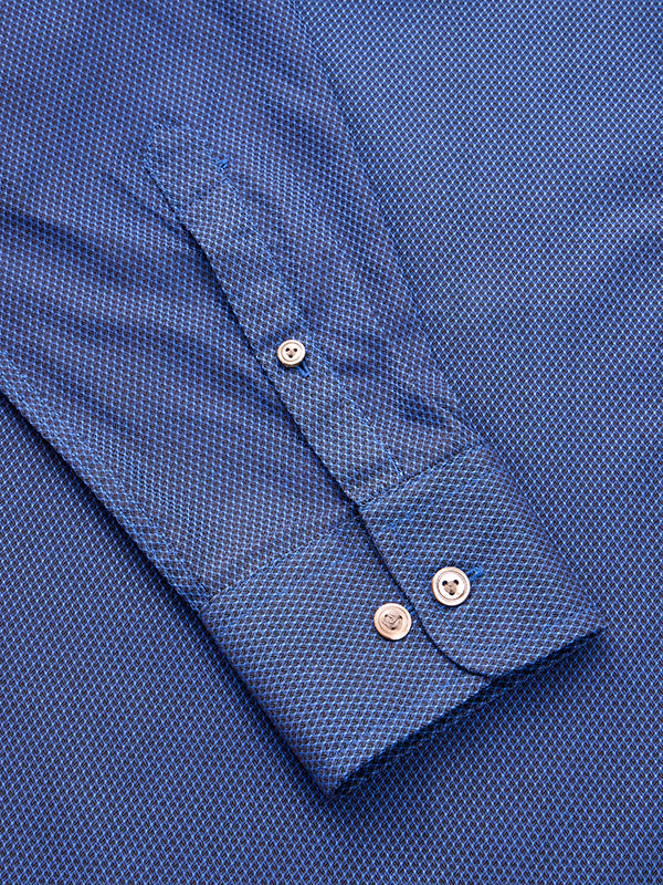 Bruciato Navy Solid Full Sleeve Single Cuff Tailored Fit Semi Formal Dark Two Ply Mercerized Cotton Shirt