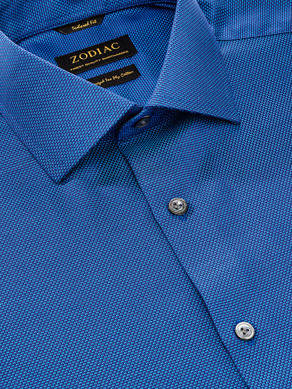 Bruciato Navy Solid Full Sleeve Single Cuff Tailored Fit Semi Formal Dark Two Ply Mercerized Cotton Shirt