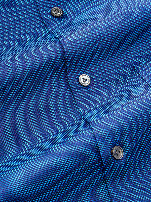 Bruciato Navy Solid Full Sleeve Single Cuff Tailored Fit Semi Formal Dark Two Ply Mercerized Cotton Shirt