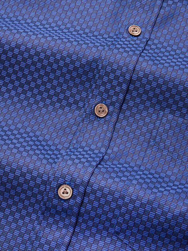 Bruciato Navy Solid Full Sleeve Single Cuff Classic Fit Semi Formal Dark Two Ply Mercerized Cotton Shirt