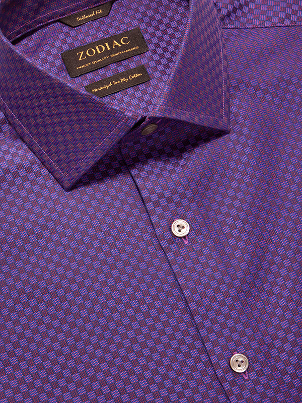 Bruciato Purple Solid Full Sleeve Single Cuff Tailored Fit Semi Formal Dark Two Ply Mercerized Cotton Shirt