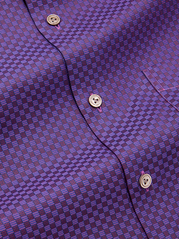 Bruciato Purple Solid Full Sleeve Single Cuff Tailored Fit Semi Formal Dark Two Ply Mercerized Cotton Shirt