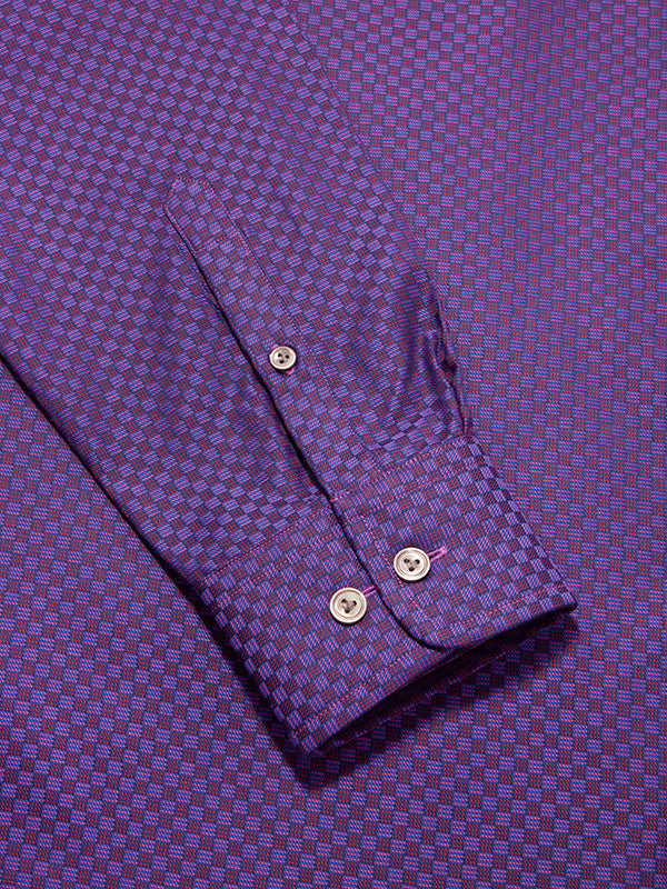 Bruciato Purple Solid Full Sleeve Single Cuff Tailored Fit Semi Formal Dark Two Ply Mercerized Cotton Shirt