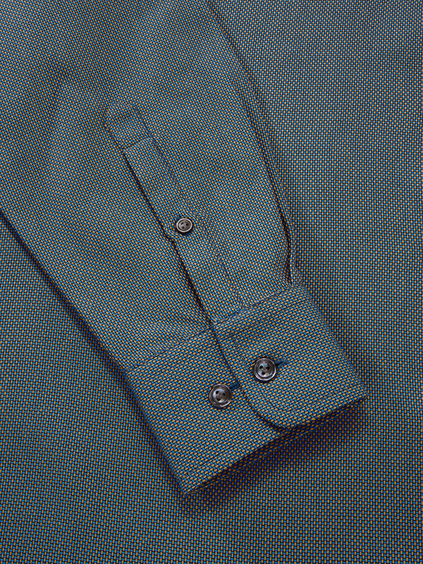Bruciato Blue Solid Full Sleeve Single Cuff Tailored Fit Semi Formal Dark Two Ply Mercerized Cotton Shirt
