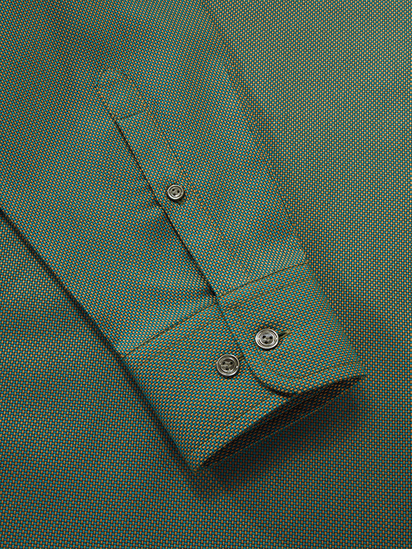 Bruciato Green Solid Full Sleeve Single Cuff Tailored Fit Semi Formal Dark Two Ply Mercerized Cotton Shirt
