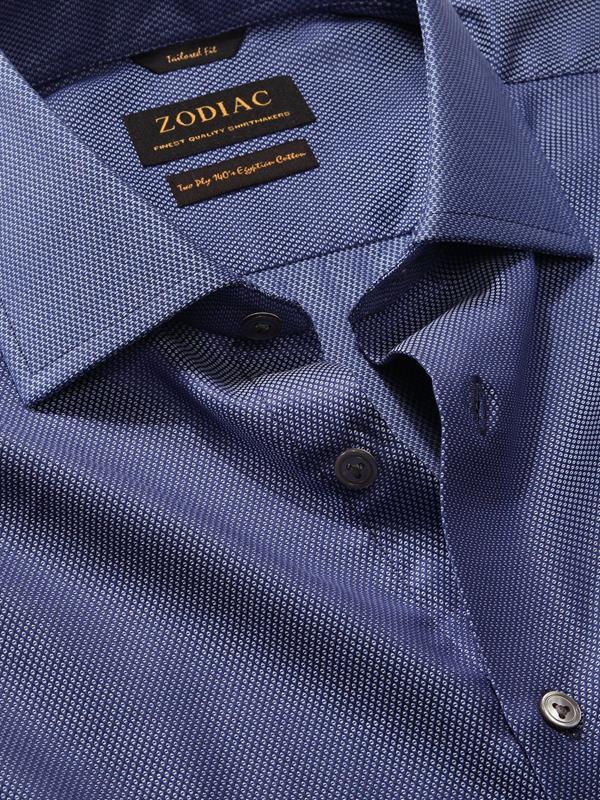 Bruciato Blue Solid Full Sleeve Single Cuff Tailored Fit Semi Formal Dark Two Ply Mercerized Cotton Shirt