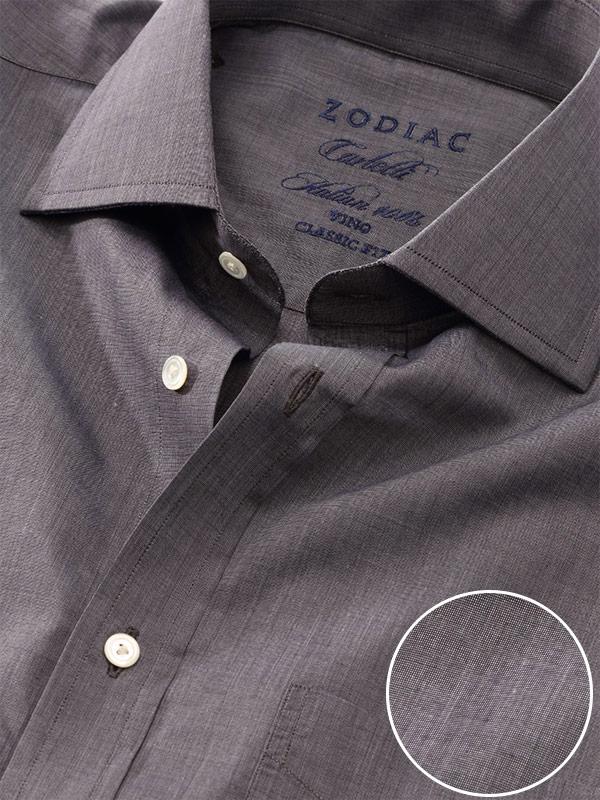 Carletti  Grey Solid Full Sleeve Single Cuff Classic Fit  Semi Formal Dark  Italian 100's Cotton Shirt