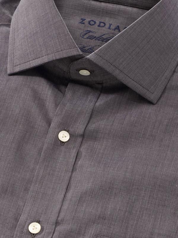 Carletti  Grey Solid Full Sleeve Single Cuff Classic Fit  Semi Formal Dark  Italian 100's Cotton Shirt