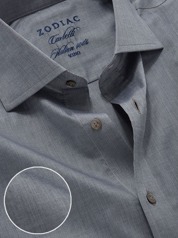 Carletti  Grey Solid Full Sleeve Single Cuff Classic Fit  Semi Formal Dark  Italian 100's Cotton Shirt