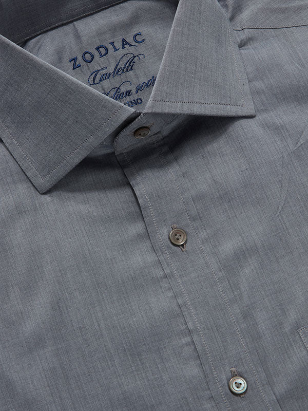 Carletti  Grey Solid Full Sleeve Single Cuff Classic Fit  Semi Formal Dark  Italian 100's Cotton Shirt
