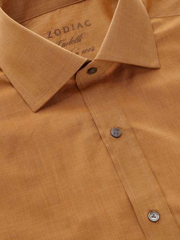 Carletti Ochre Solid Full Sleeve Single Cuff Classic Fit Semi Formal Dark  Italian 100's Cotton Shirt