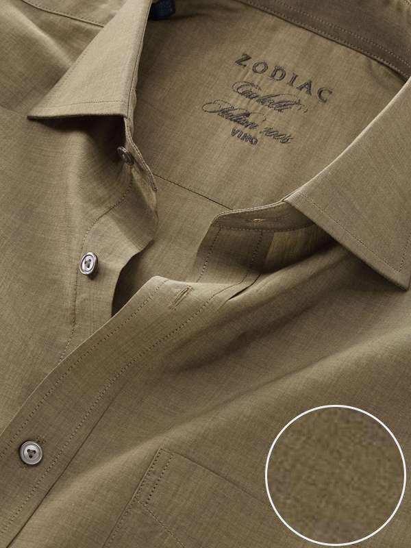 Carletti Olive Solid Full Sleeve Single Cuff Classic Fit Semi Formal Dark Italian 100's Cotton Shirt