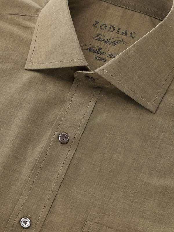 Carletti Olive Solid Full Sleeve Single Cuff Classic Fit Semi Formal Dark Italian 100's Cotton Shirt