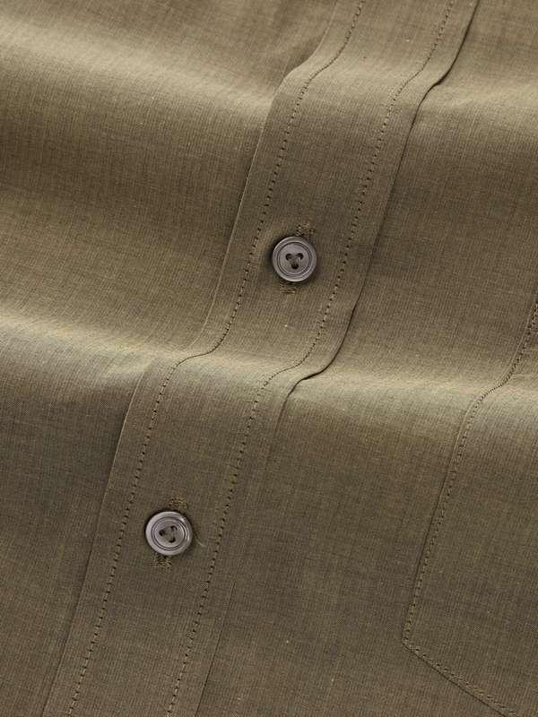 Carletti Olive Solid Full Sleeve Single Cuff Classic Fit Semi Formal Dark Italian 100's Cotton Shirt