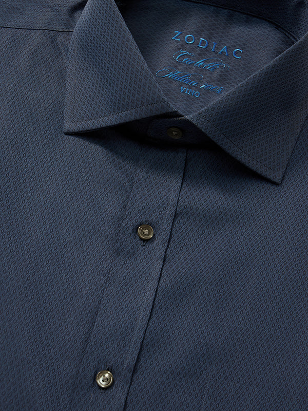 Carletti Navy Solid Full Sleeve Single Cuff Classic Fit  Semi Formal Dark  Italian 100's Cotton Shirt