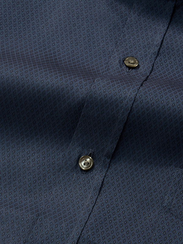Carletti Navy Solid Full Sleeve Single Cuff Classic Fit  Semi Formal Dark  Italian 100's Cotton Shirt