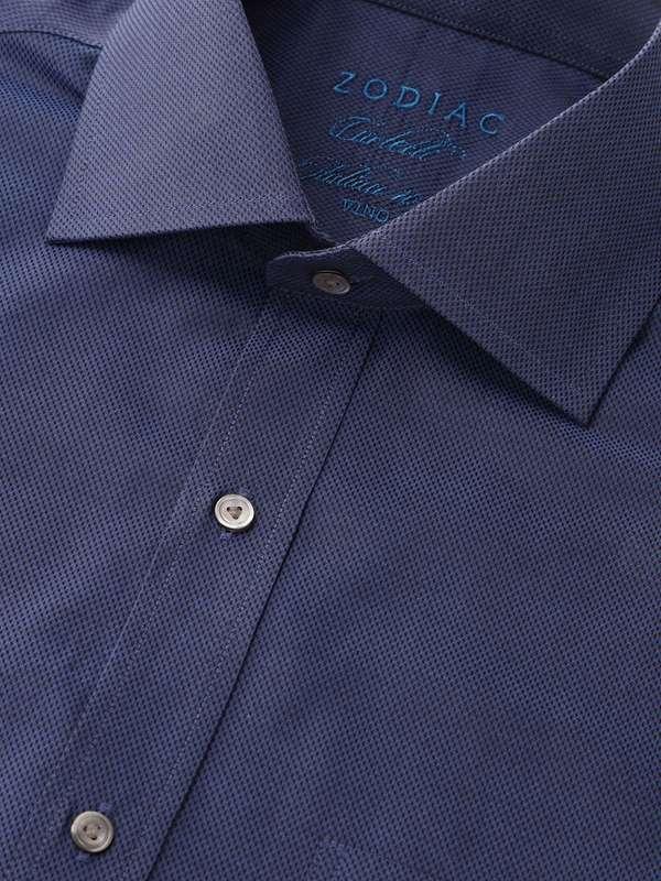 Carletti Navy Solid Full Sleeve Single Cuff Classic Fit  Semi Formal Dark  Italian 100's Cotton Shirt