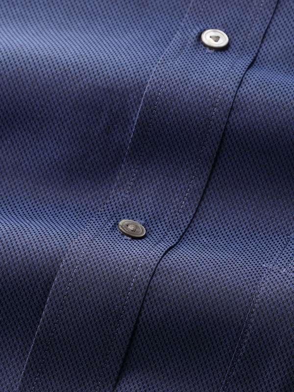 Carletti Navy Solid Full Sleeve Single Cuff Classic Fit  Semi Formal Dark  Italian 100's Cotton Shirt