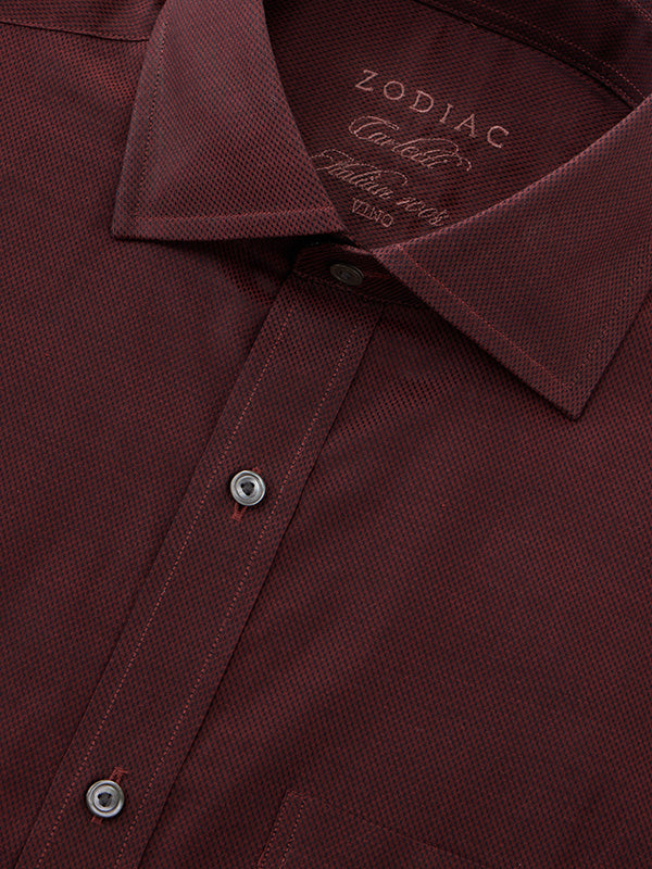 Carletti Burgundy Solid Full Sleeve Single Cuff Classic Fit Semi Formal Dark Italian 100's Cotton Shirt