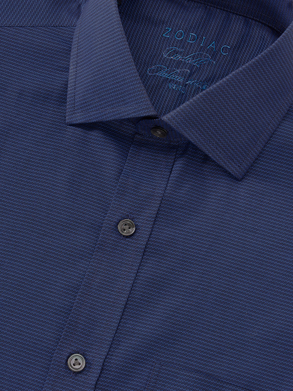 Carletti Navy Solid Full Sleeve Single Cuff Classic Fit Semi Formal Dark Italian 100’s Cotton Shirt