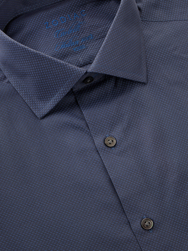 Carletti Navy Solid Full Sleeve Single Cuff Tailored Fit Semi Formal Dark Italian 100’s Cotton Shirt