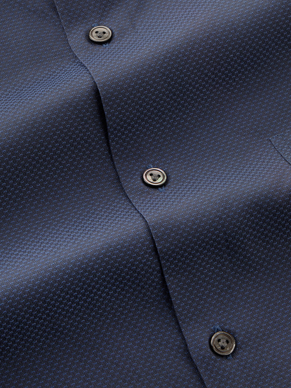 Carletti Navy Solid Full Sleeve Single Cuff Tailored Fit Semi Formal Dark Italian 100’s Cotton Shirt
