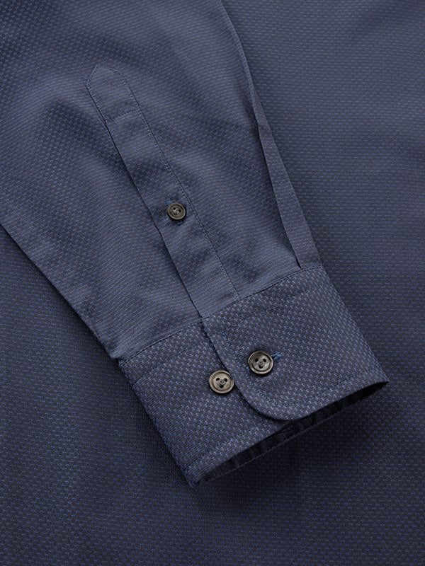 Carletti Navy Solid Full Sleeve Single Cuff Tailored Fit Semi Formal Dark Italian 100’s Cotton Shirt