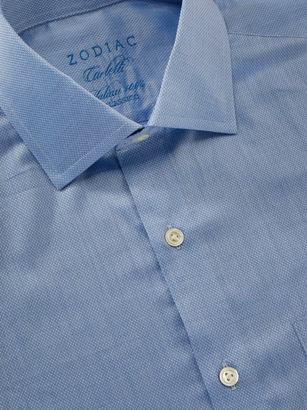 Carletti Blue Solid Full Sleeve Single Cuff Tailored Fit Classic Formal Italian 100’s Cotton Shirt