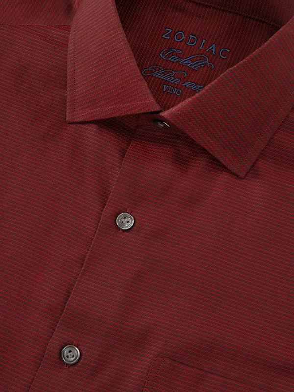 Carletti Maroon Solid Full Sleeve Single Cuff Tailored Fit Semi Formal Dark Italian 100’s Cotton Shirt