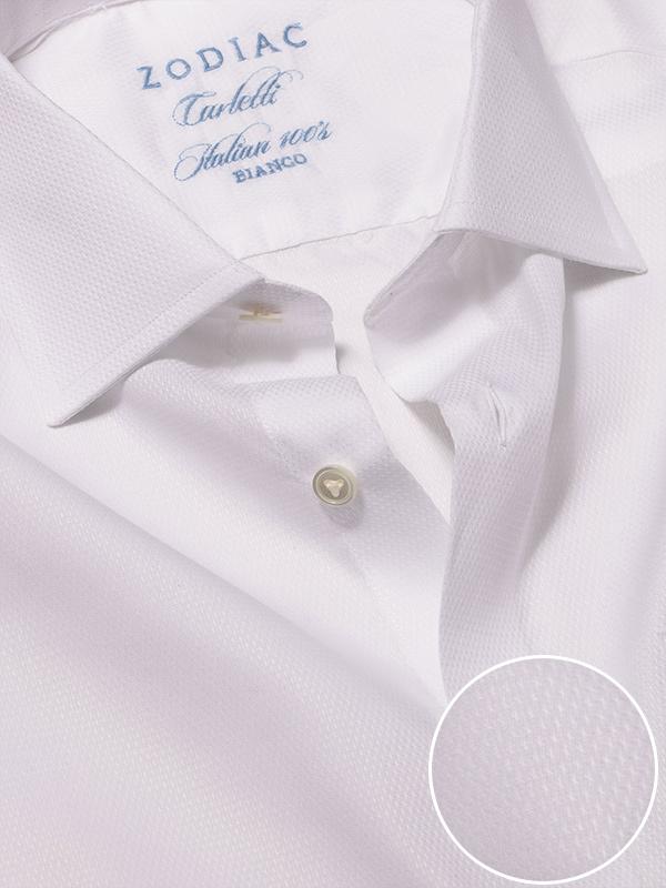 Carletti White Solid Full Sleeve Single Cuff Tailored Fit Classic Formal Italian 100’s Cotton Shirt