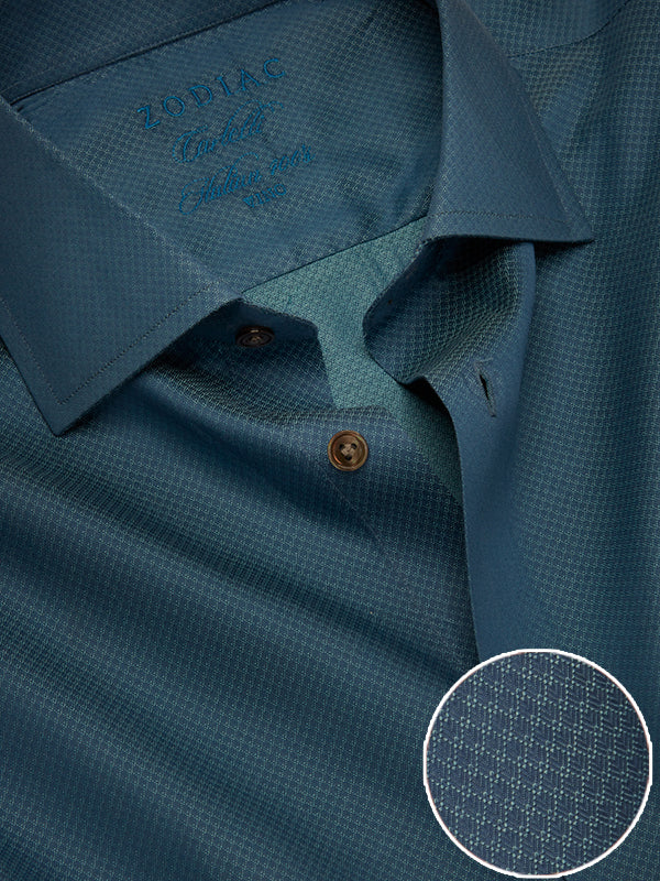 Carletti Teal Solid Full Sleeve Single Cuff Tailored Fit  Semi Formal Dark  Italian 100's Cotton Shirt