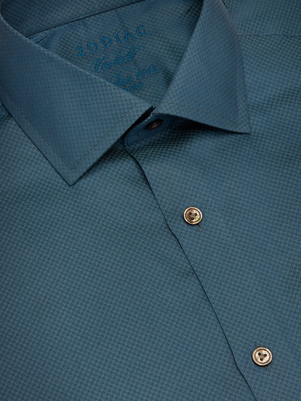 Carletti Teal Solid Full Sleeve Single Cuff Tailored Fit  Semi Formal Dark  Italian 100's Cotton Shirt