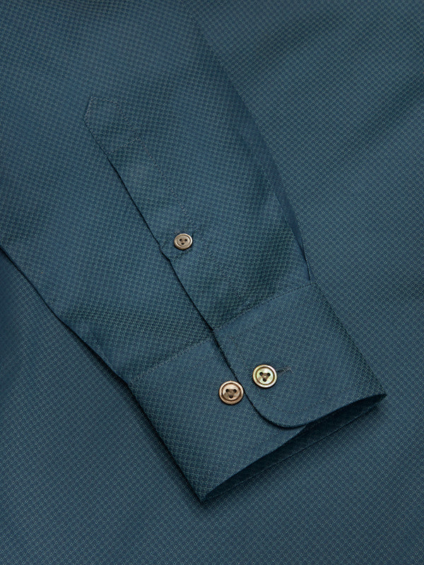 Carletti Teal Solid Full Sleeve Single Cuff Tailored Fit  Semi Formal Dark  Italian 100's Cotton Shirt