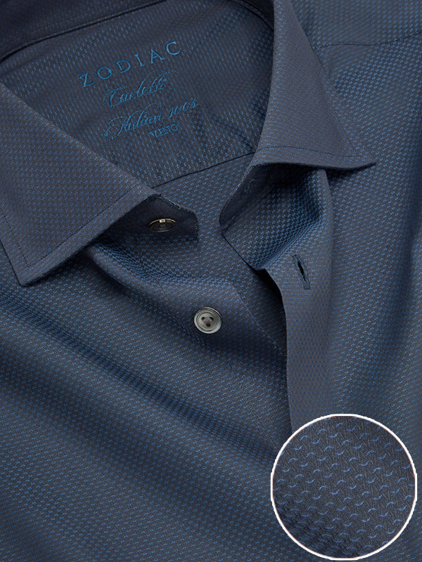 Carletti Navy Solid Full Sleeve Single Cuff Tailored Fit  Semi Formal Dark  Italian 100's Cotton Shirt