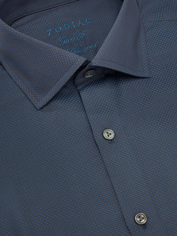 Carletti Navy Solid Full Sleeve Single Cuff Tailored Fit  Semi Formal Dark  Italian 100's Cotton Shirt