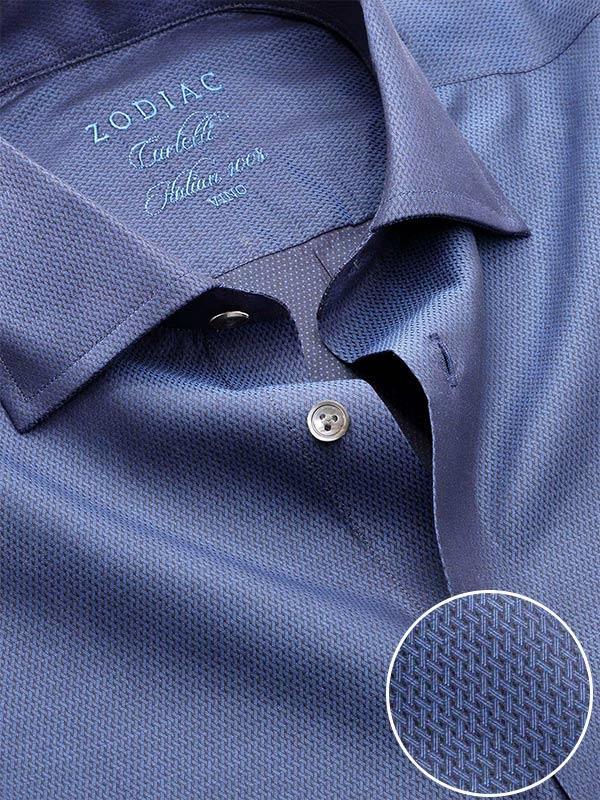 Carletti Navy Solid Full Sleeve Single Cuff Tailored Fit  Semi Formal Dark  Italian 100's Cotton Shirt