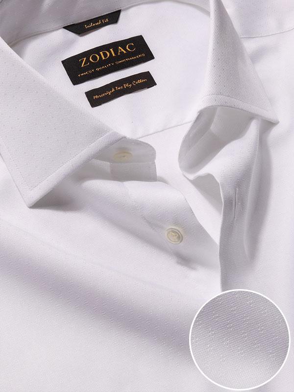 Carulli White Solid Full Sleeve Single Cuff Tailored Fit Classic Formal Two Ply Mercerized Cotton Shirt