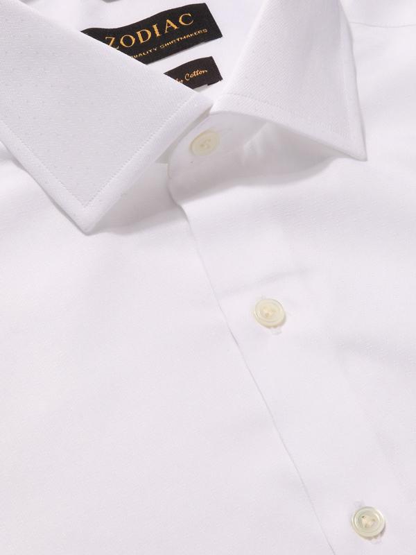 Carulli White Solid Full Sleeve Single Cuff Tailored Fit Classic Formal Two Ply Mercerized Cotton Shirt